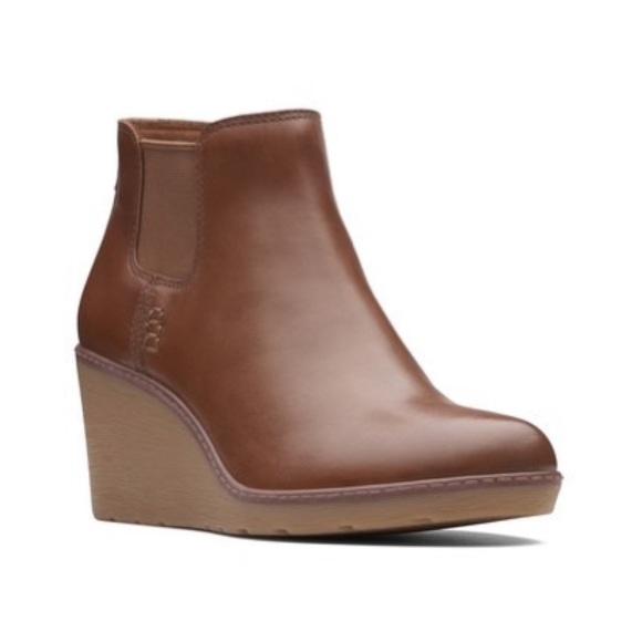 Clarks Shoes - NWT Clarks brown leather wedge bootie 7.5